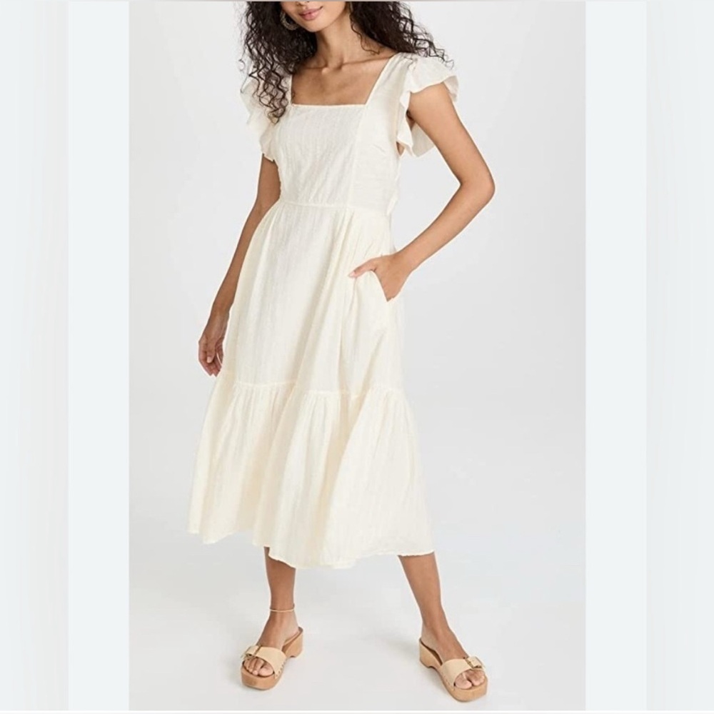 Madewell Cream Ruffled-Sleeve Midi Dress